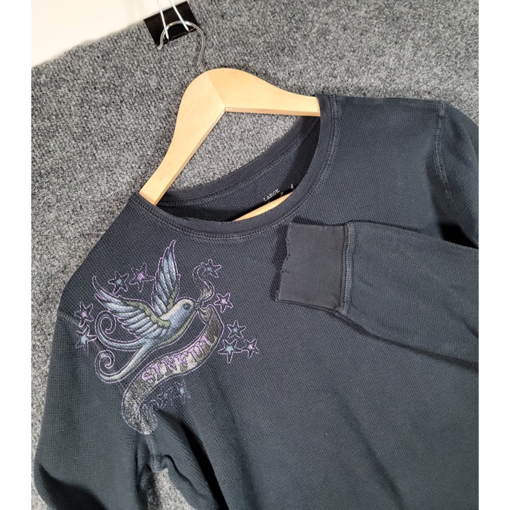 Sinful Affliction Long Sleeve Shirt Womens Large Thermal Wings Y2K Grunge Biker